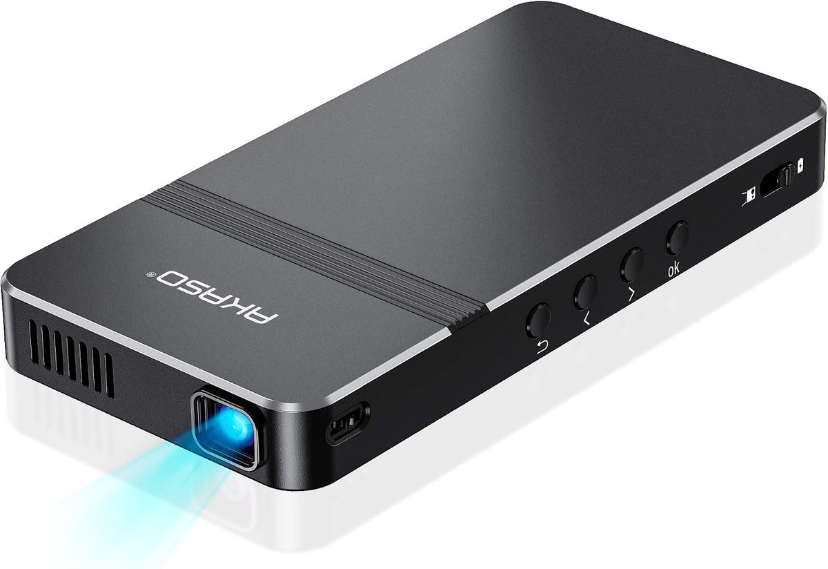 Mini Projector, Pocket-Sized DLP Portable Projector, 1080P Cookie Projector , Support HDMI Wifi Built-In Rechargeable Battery Stereo Speakers and Remote Control Movie Projector - Updated Type-C